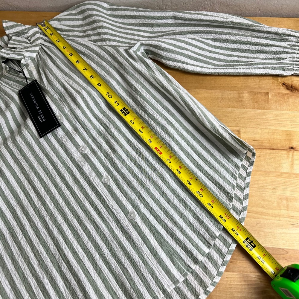 Veronica Beard Calisto Striped Ruffle Neck Button Up Shirt Seersucker 0 = XS NEW - Picture 11 of 11